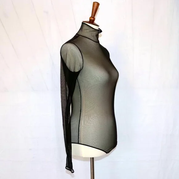 AKRIS Mock-Neck Illusion Sheer See Through Long-Sleeve Mesh Bodysuit - Picture 7 of 12